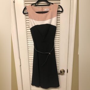 Calvin Klein black pink and cream a line dress size 6